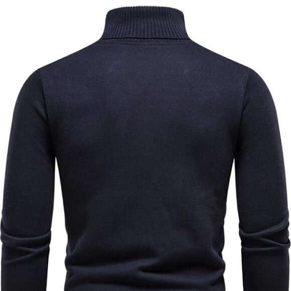 Dark Blue Mens Turtleneck Sweater - Picture 3 of 7